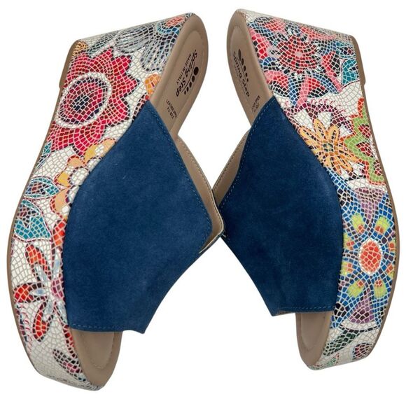 Spring Step Women's Laylani Suede Leather Floral Wedge Slide Sandals Blue Sz 38 - Picture 8 of 11